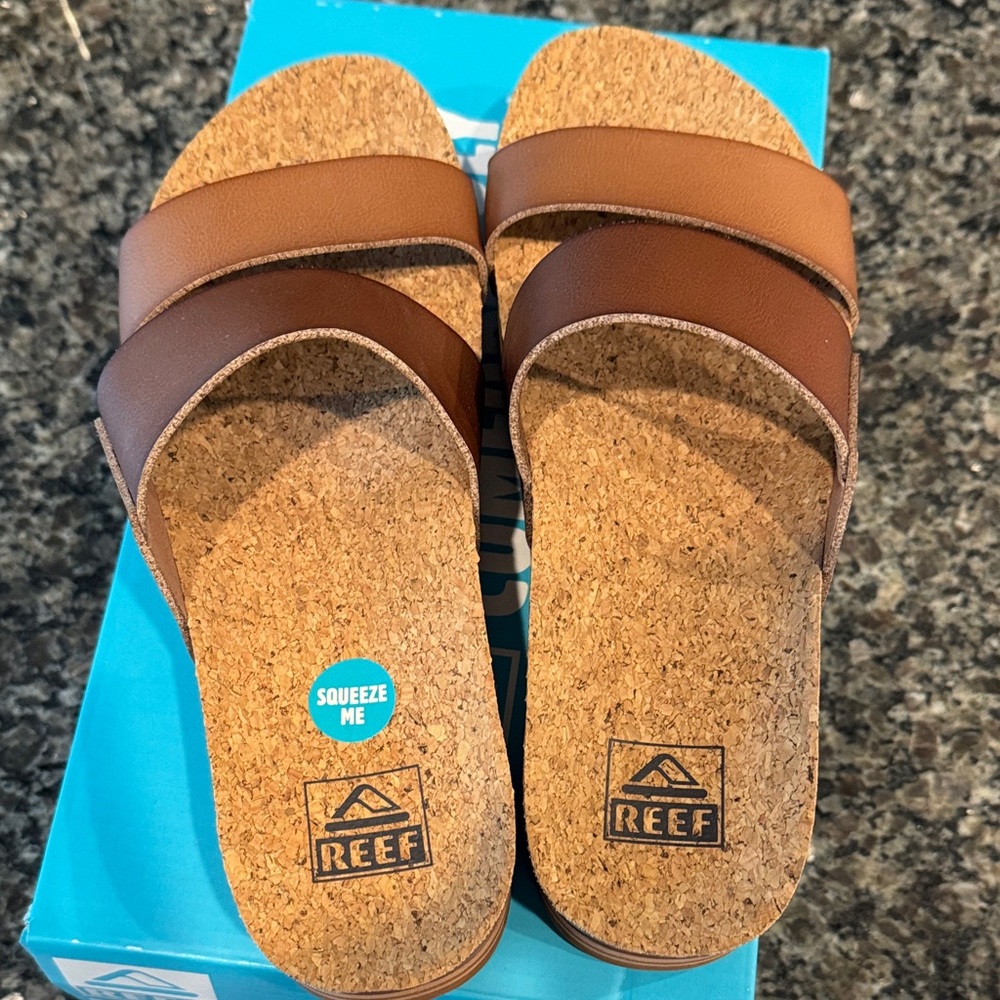 Reef Tan and Brown Cork Slide Sandals NEW and never worn.